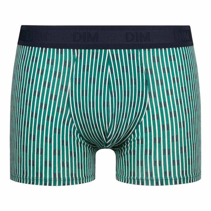 Men's boxer shorts in stretch cotton Fir green with stripes Dim Fancy, , DIM