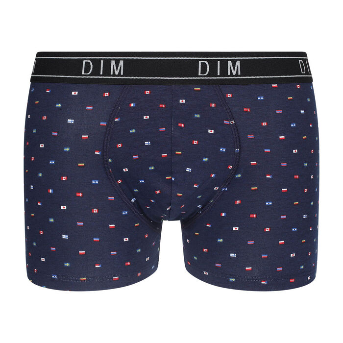 Dim Fancy Men's boxer briefs in stretch cotton with navy blue flag patterns, , DIM