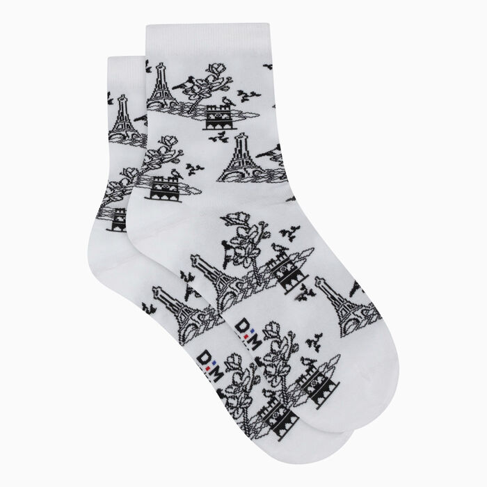 Women's cotton socks with toile de jouy pattern White Madame Dim, , DIM