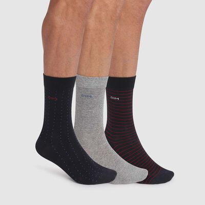 Cotton Style 3 pack  men's socks in polka dot and striped prints, , DIM