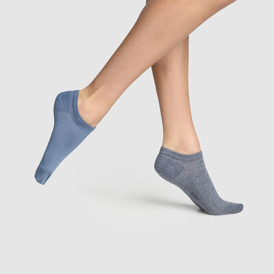 Набор 2 шт.: синие короткие женские носки Basic Cotton, , DIM