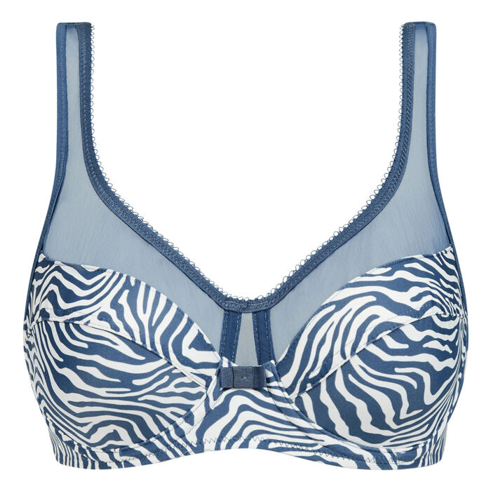 Generous Dim blue zebra print underwired full cup bra, , DIM
