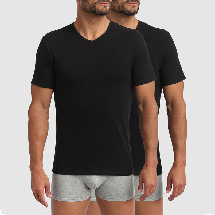 Dim XTemp pack of 2 active thermoregulation V-neck t-shirts in black, , DIM