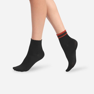 Комплект из 2 пар женских носков с полосатой каймой Black Dim Skin, , DIM
