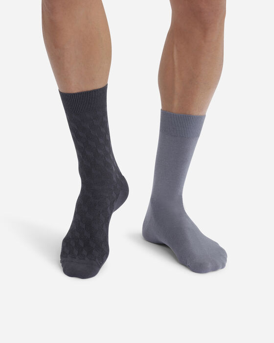 Juego de 2 pares de calcetines de hombre con motivos cúbicos Gris Coton Style, , DIM