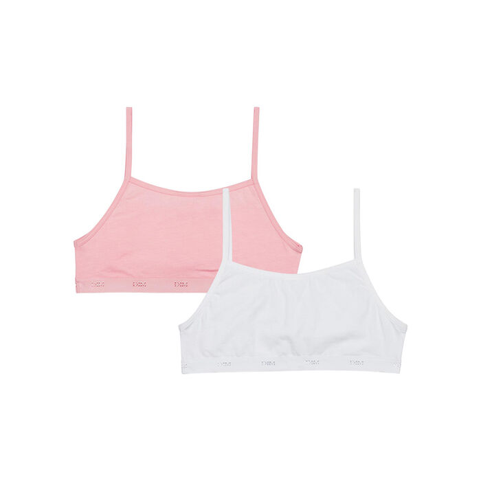 Les Pockets Ecodim Pack of 2 Pink White girls' stretch cotton bras, , DIM