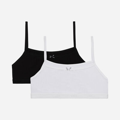 2er-Pack schwarze/weiße Mädchen-Sport-BHs aus Stretch-Baumwolle - Basic Coton, , DIM