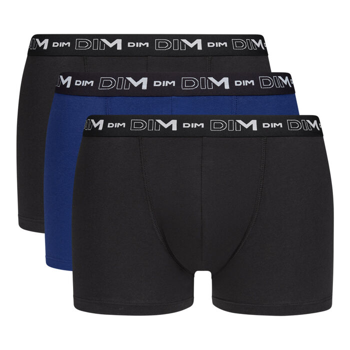 Set of 3 DIM Coton Stretch black and indigo blue boxers, , DIM