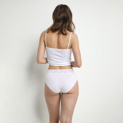 Pack of 2 pairs of Coton Plus Féminine high rise bikini knickers in white, , DIM