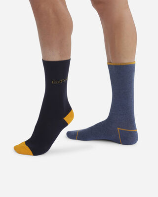 Pack of 2 pairs of men's navy cotton style 3D effect socks, , DIM
