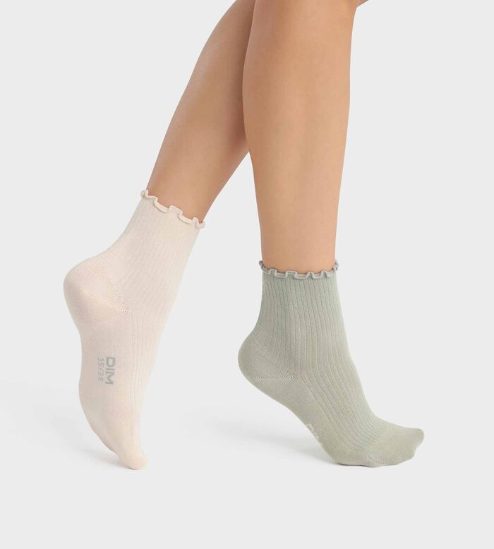 Pack of 2 pairs of women's socks with ruffle Sage Dim Modal Fancy, , DIM