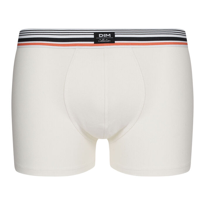Dim Smart Men's white modal cotton boxer briefs with striped waistband, , DIM