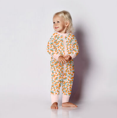 Baby zipped pyjamas in stretch cotton with mandarin patterns Beige Dim ZIPPY®, , DIM