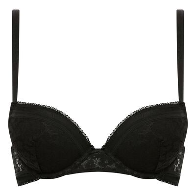 Black laced and printed push up bra Leopard Line, , DIM