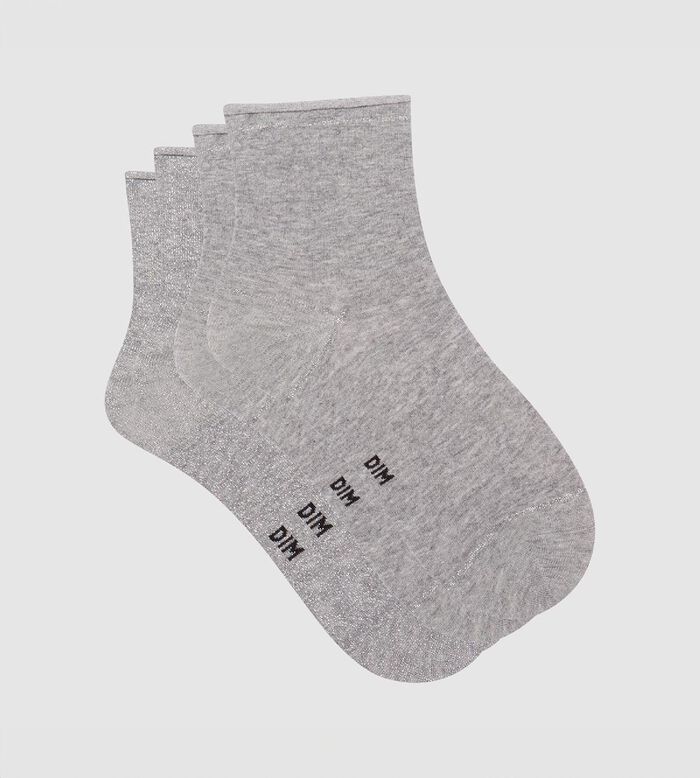 2er-Pack hellgraue Socken aus Baumwolle und silbernem Lurex - Cotton Style, , DIM