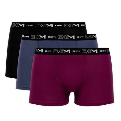 Pack of 3 cherry berry, blue and black boxers DIM Cotton Stretch, , DIM