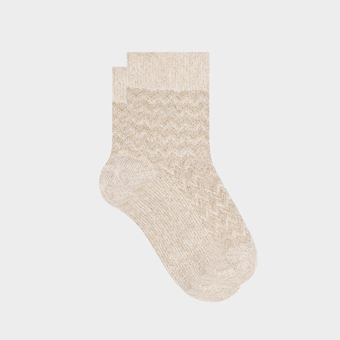Women's cotton herringbone lurex mother-of-pearl sock Beige Made in France, , DIM