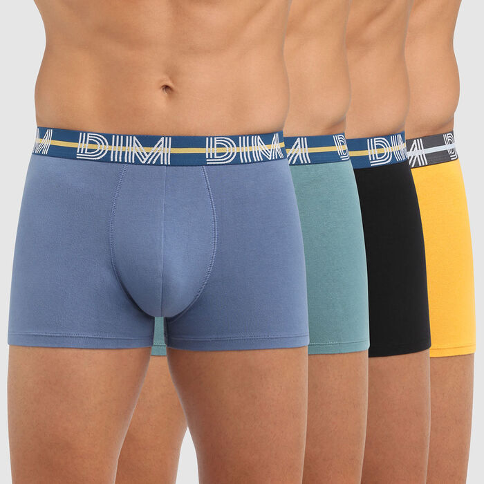 Pack of 4 cotton stretch trunks with graphic belt Dim Powerful, , DIM