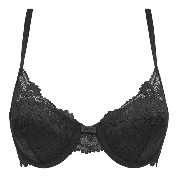 Black Daily Glam Floral Lace Padded Demi Bra
