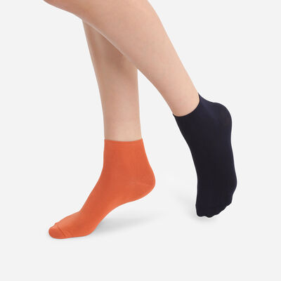 Pack of 2 pairs of women's microfiber ankle socks Tomette Marine Dim skin, , DIM