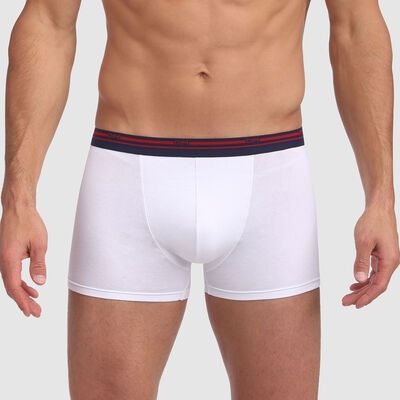 Classic stretch cotton trunks in white with contrast waistband DIM Colors, , DIM