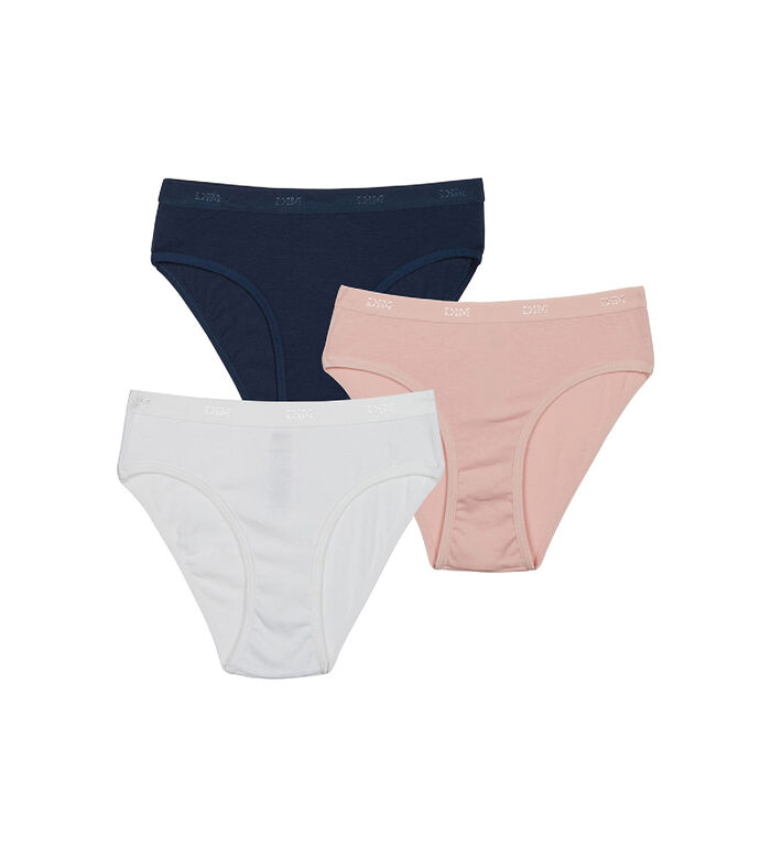 3er-Pack Mädchenslips aus Stretch-Baumwolle weiß/blau/rosa - Pockets, , DIM