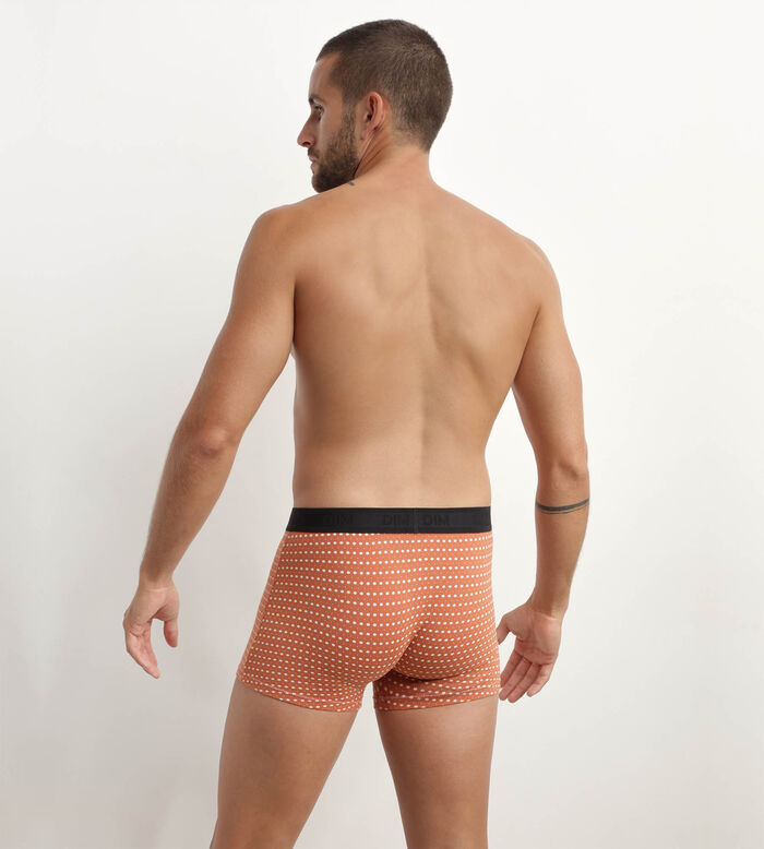 Men's stretch cotton boxers shorts with geometric patterns in Noisette Dim Fancy, , DIM