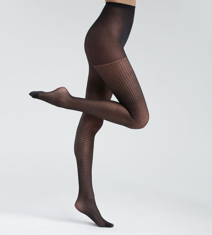 Women's semi-opaque gingham check tights in Black Dim Style, , DIM