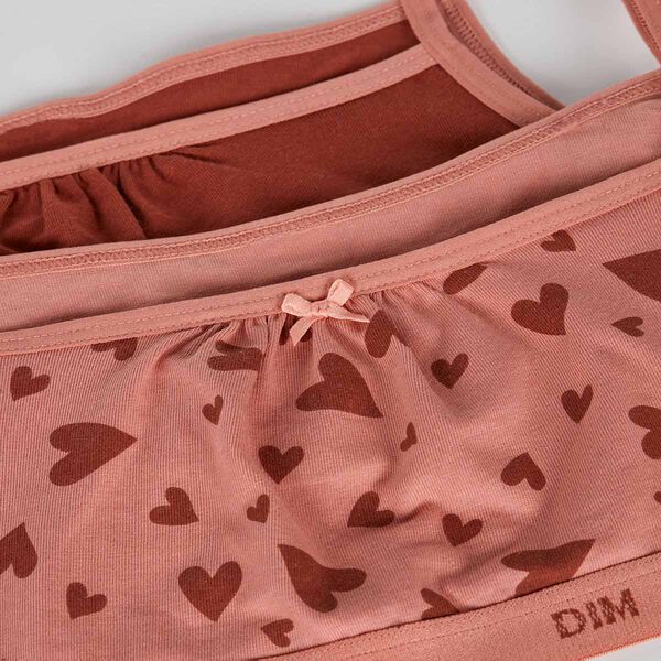 Pack of 2 Les Pockets Sand stretch cotton bralettes with heart prints