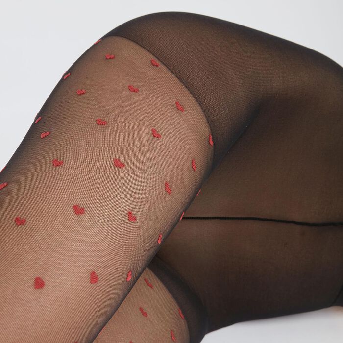 Dim Style women's tights in sheer voile with Burgundy heart prints, , DIM