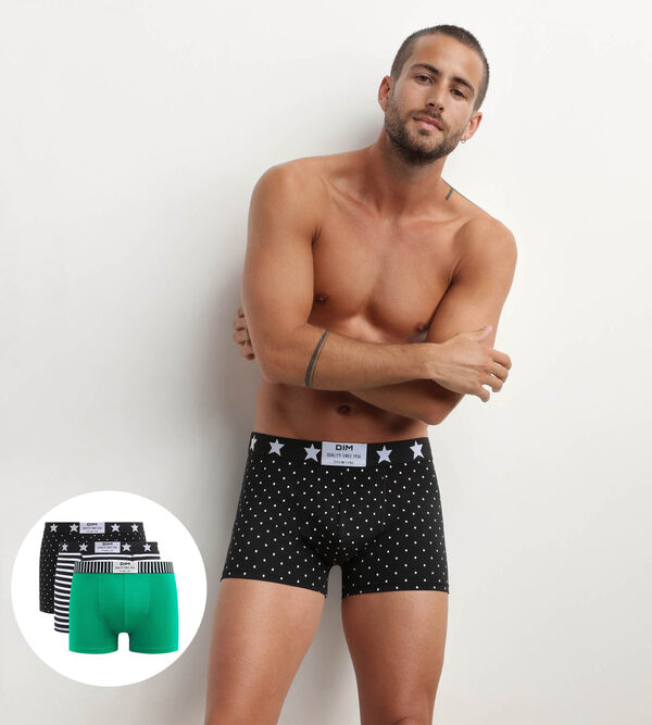 Pack of 3 men's stretch cotton boxers with polka dot and stripe