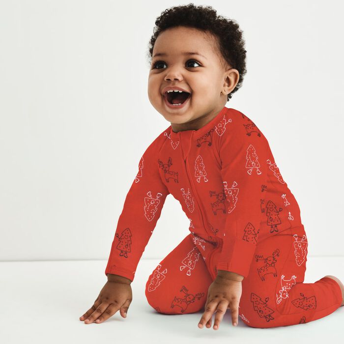 Dim Baby Zip up baby pyjamas with Christmas reindeer pattern, , DIM