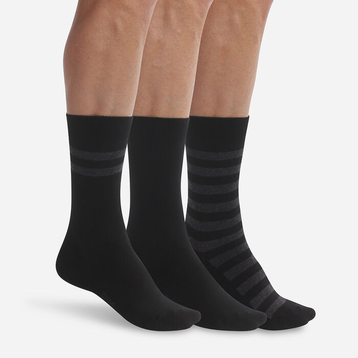 Pack of 3 pairs of men's black striped socks Dim Coton Style, , DIM