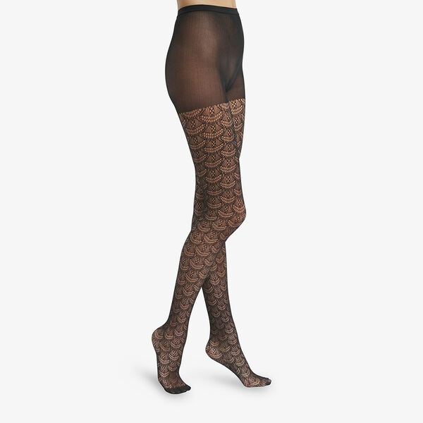 Black openwork crochet women's tights with Dim Style Art Deco pattern