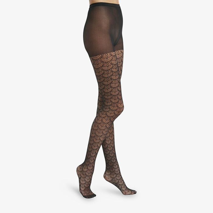 Black openwork crochet women's tights with Dim Style Art Deco pattern, , DIM