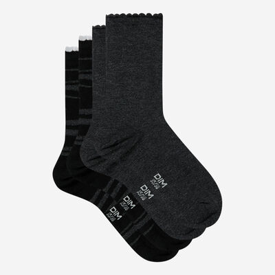 Pack of 2 pairs of women's socks with zebra pattern Black Dim Bambou, , DIM