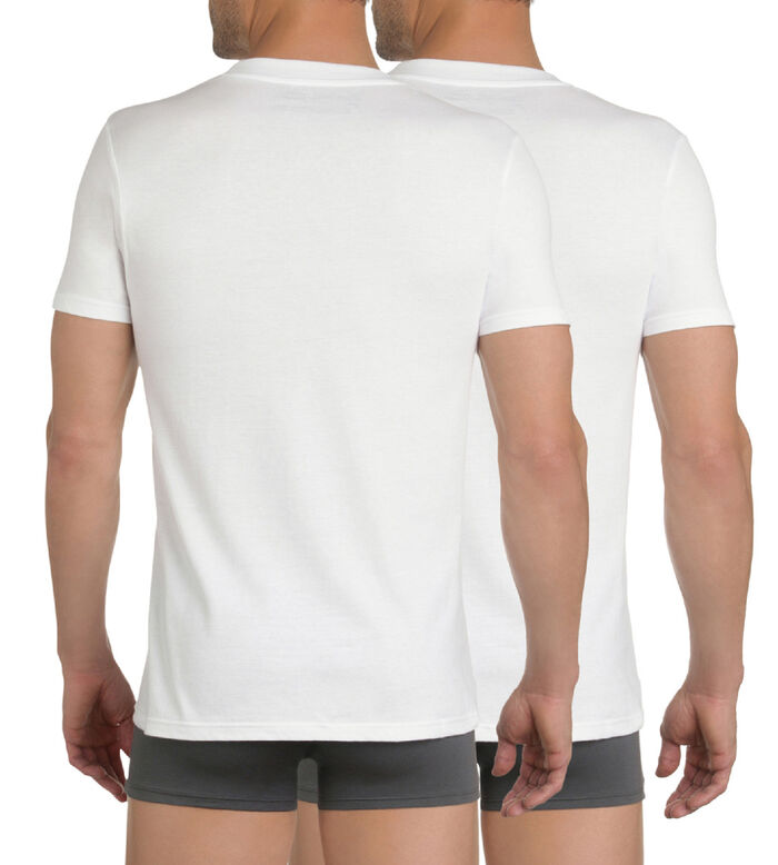 Pack of 2 white EcoDIM crew-neck T-shirts in pure cotton, , DIM