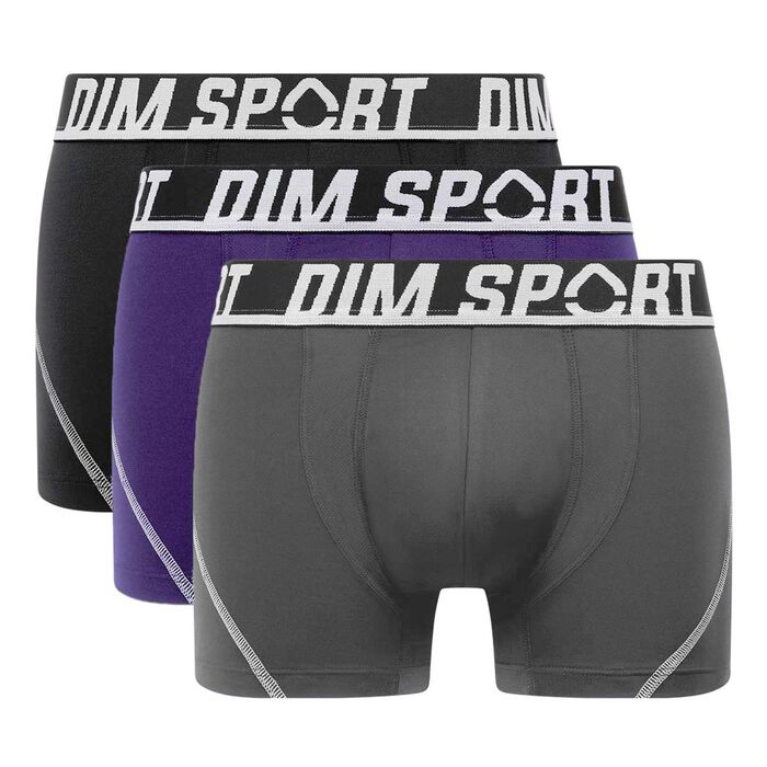 Pack of 3 men's Purple Dim Sport thermo-regulating microfibre boxers, , DIM