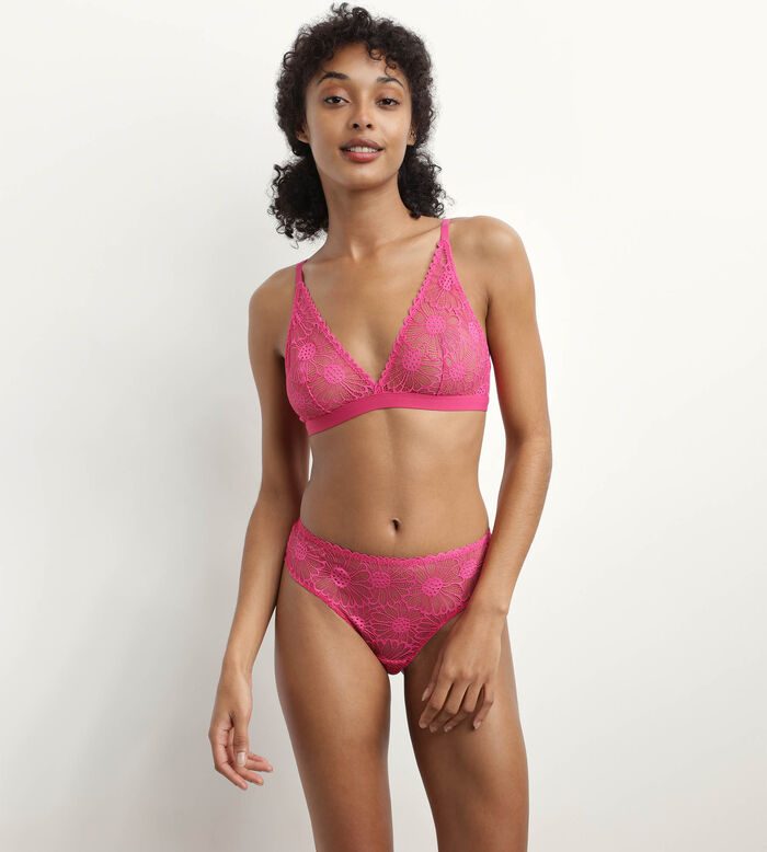Tulle and floral lace knickers in Fuchsia DIM Fleur, , DIM