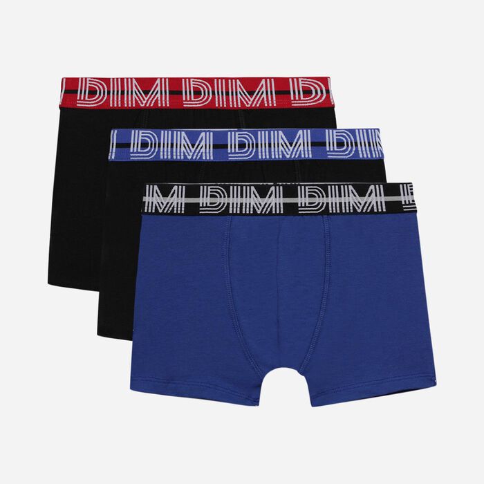 Lot de 3 boxers garçon coton stretch à ceinture contrastée Bleu Ecodim, , DIM