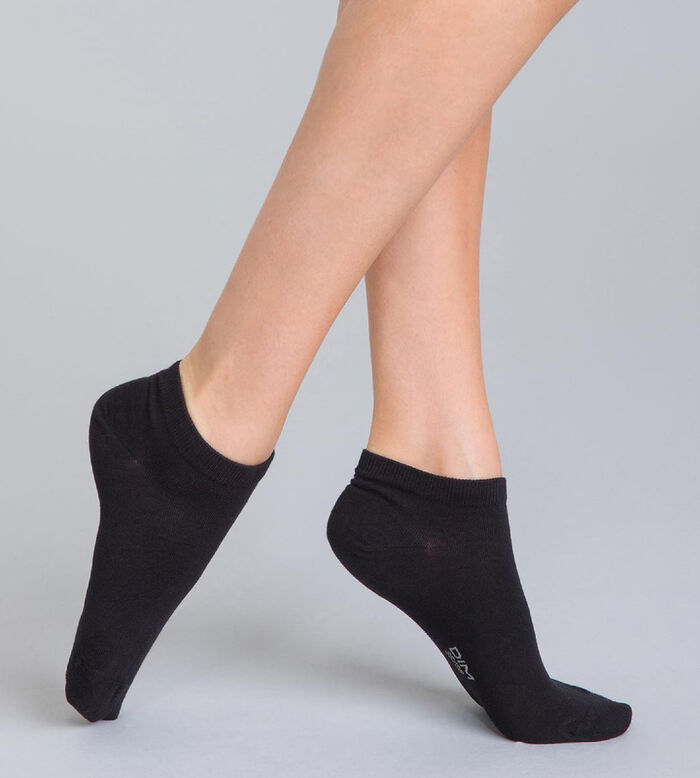 Pack de 2 pares de calcetines bajos negros de algodón mujer, , DIM