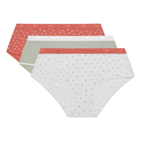 Les Pockets Pack of 3 women's Khaki stretch cotton boxers with hearts