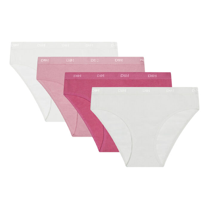 Les Pockets EcoDim Pack of 4 girls' briefs in stretch cotton Nacre Pink, , DIM