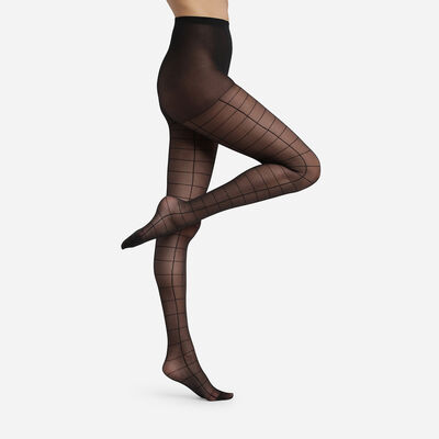Women's 20d Black Dim Style oversize check sheer tights, , DIM