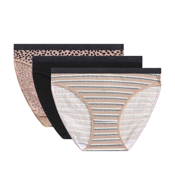 Pack of 3 women's briefs in stretch cotton with savannah patterns