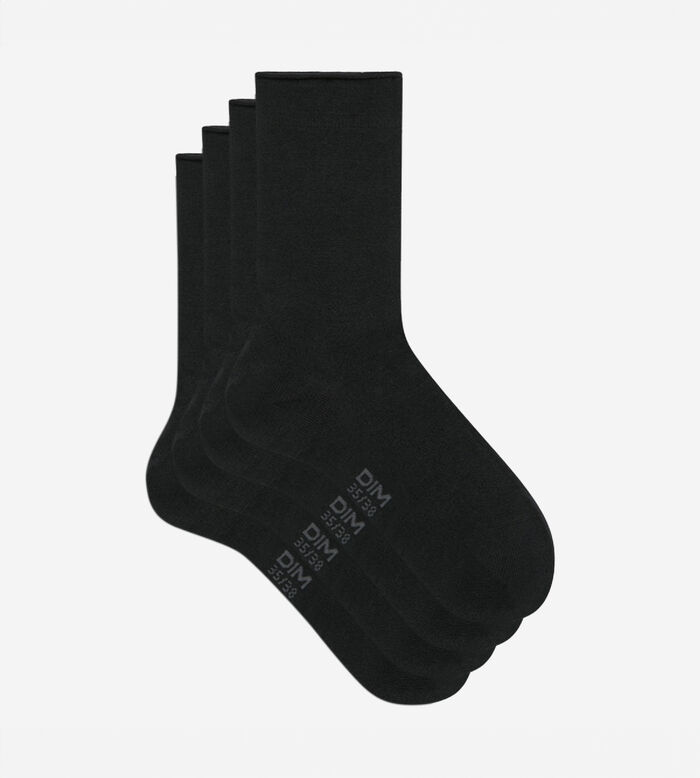 Pack of 2 pairs of black cotton modal socks for women, , DIM