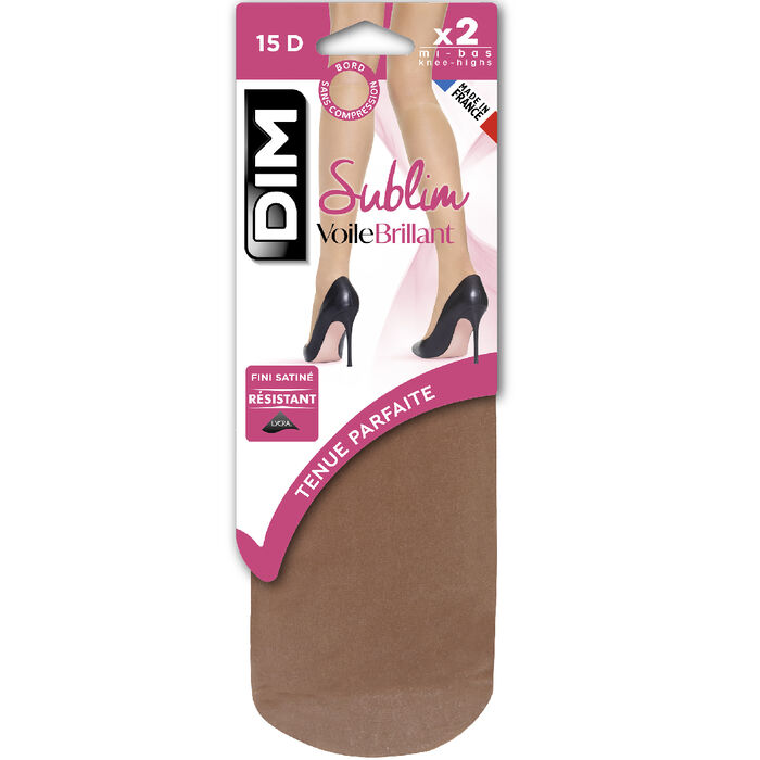 Pack of 2 Sublim Voile Brillant 15 sheer knee highs with a satin sheen in gazelle, , DIM