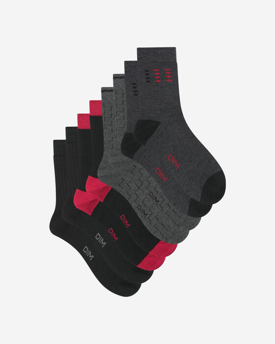 Pack of 4 pairs of men's cotton socks Black Gray Les Bons Plans, , DIM