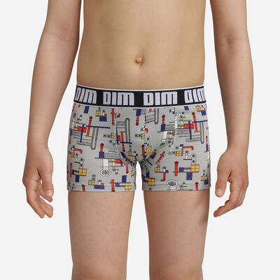 Children's Grey Black Dim Micro microfibre boxer shorts with an industrial design, , DIM