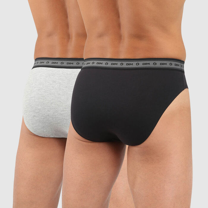Green by Dim pack of 2 men's organic stretch cotton briefs in black and pearl grey, , DIM